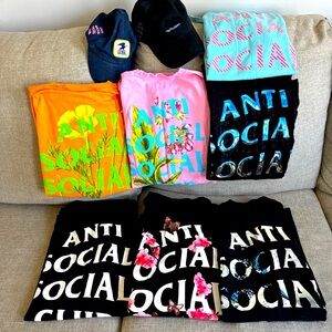 7 Anti Social Social Club t shirts and 2 hats